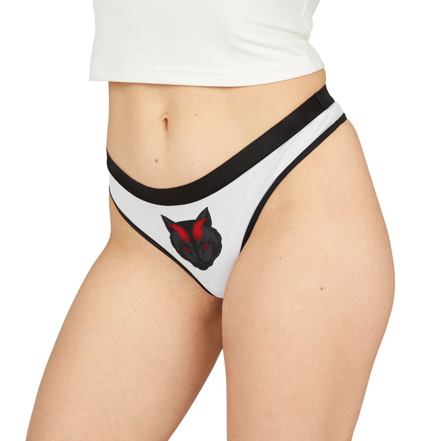 Demon Kitty Women's Thong — Red & Black Cat Face AOP Panty