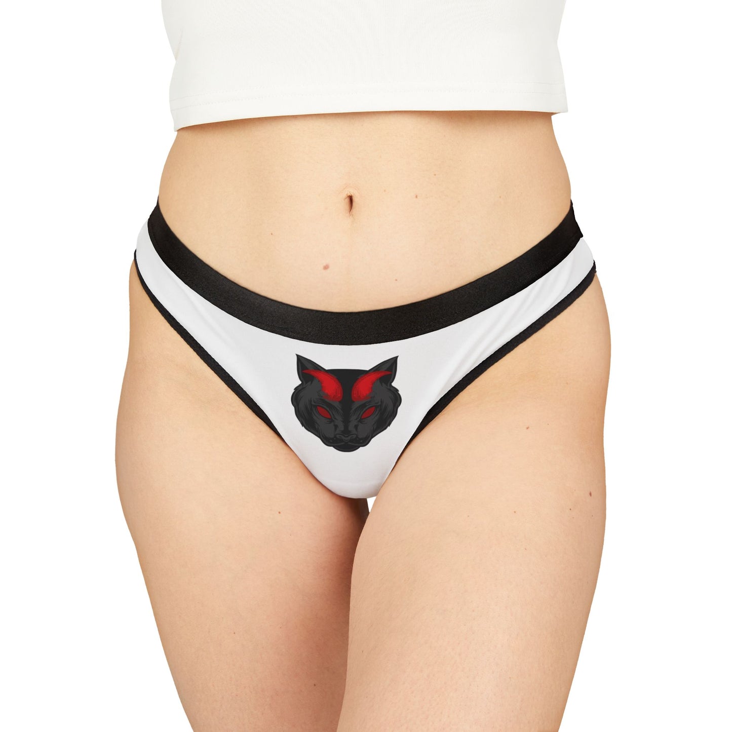 Demon Kitty Women's Thong — Red & Black Cat Face AOP Panty