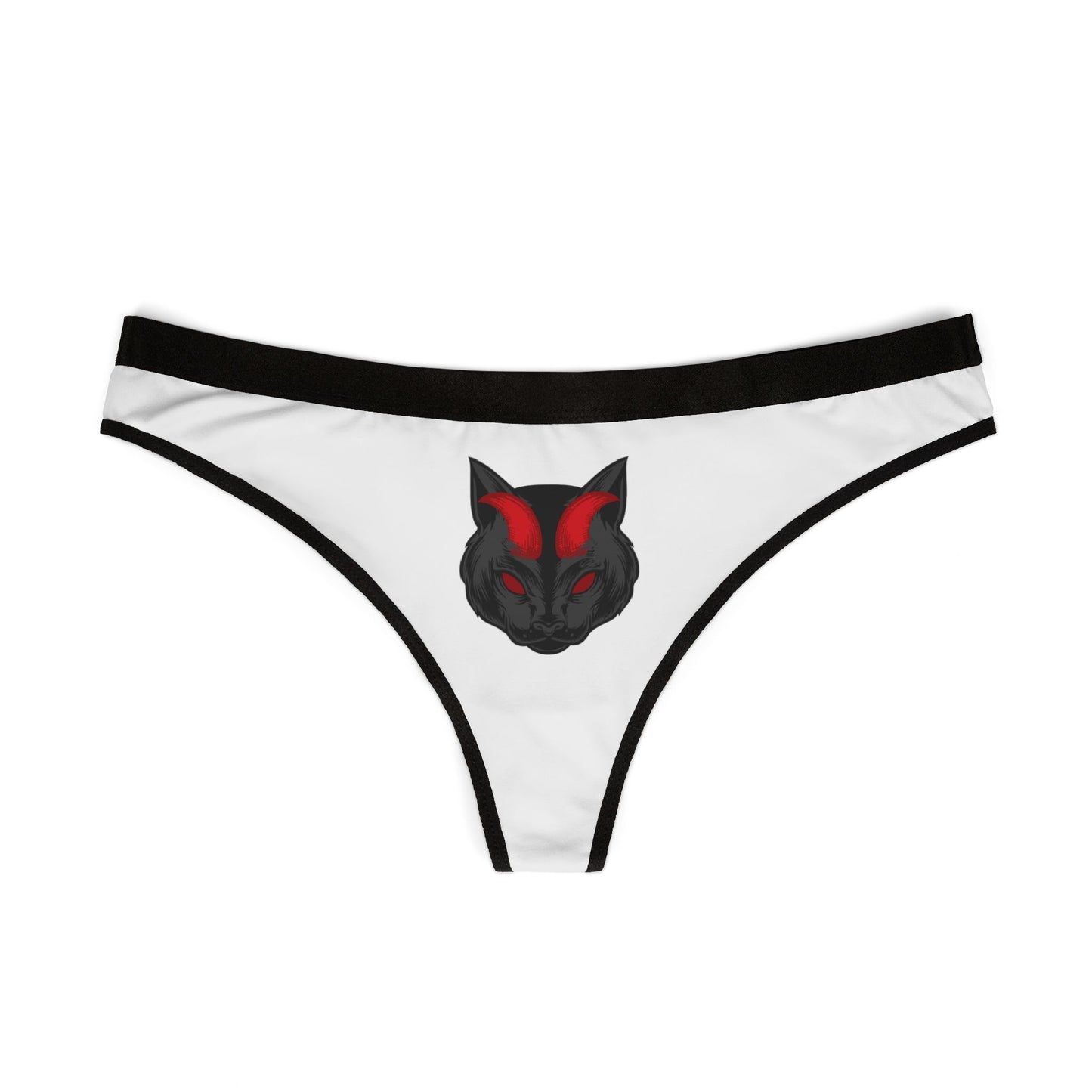 Demon Kitty Women's Thong — Red & Black Cat Face AOP Panty